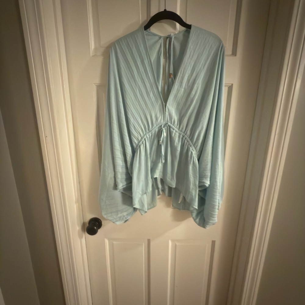 Free People Soft Blue Pleated Blouse